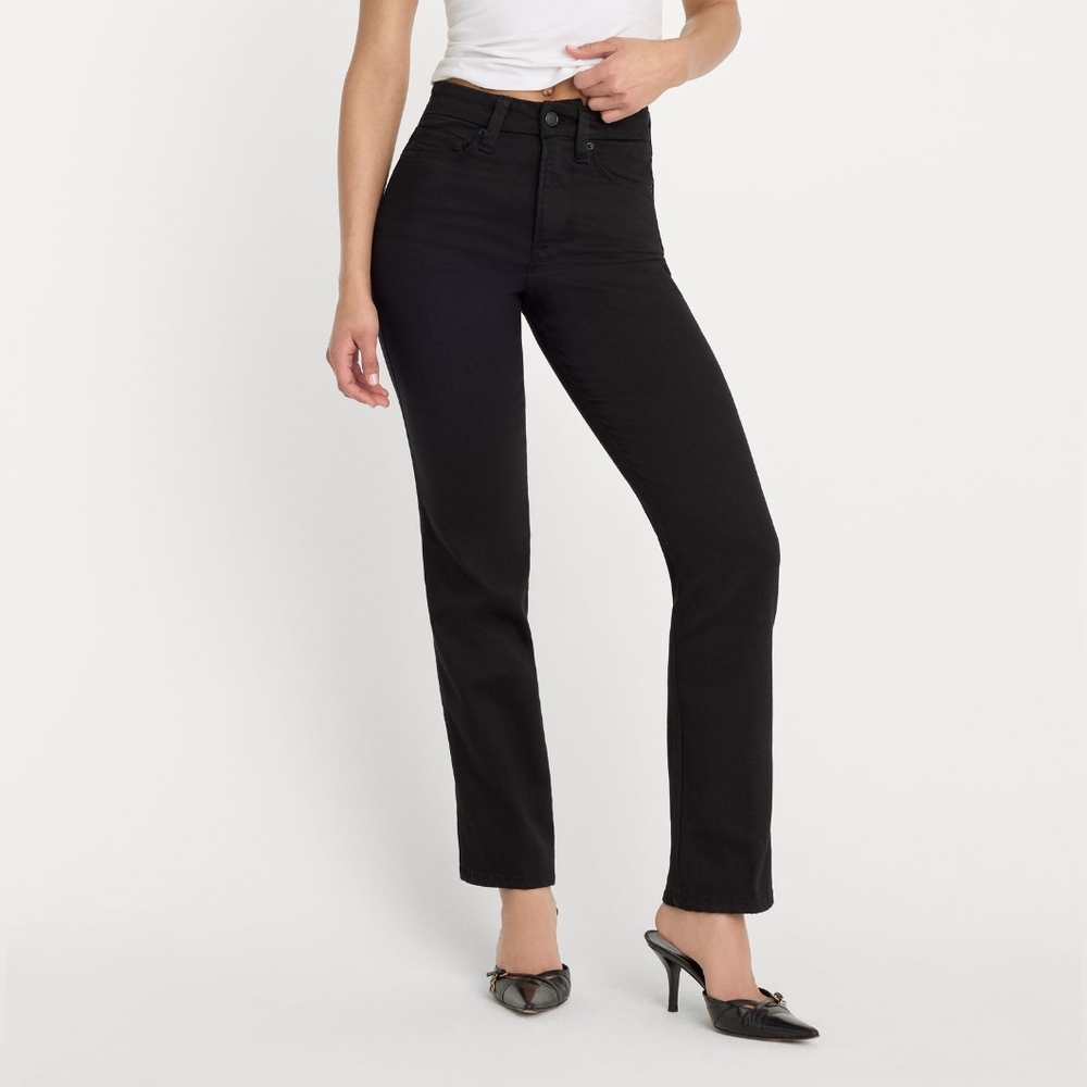 Good American Good Curve Straight Leg Jeans Black Size 10/30 High Rise